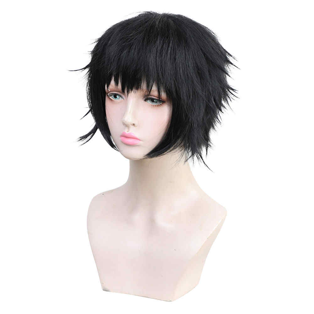 Anime Demon Slayer: Kimetsu Nein Yaiba Kaigaku Halloween Cosplay Kostüm perücke Black Short Hair-Takerlama