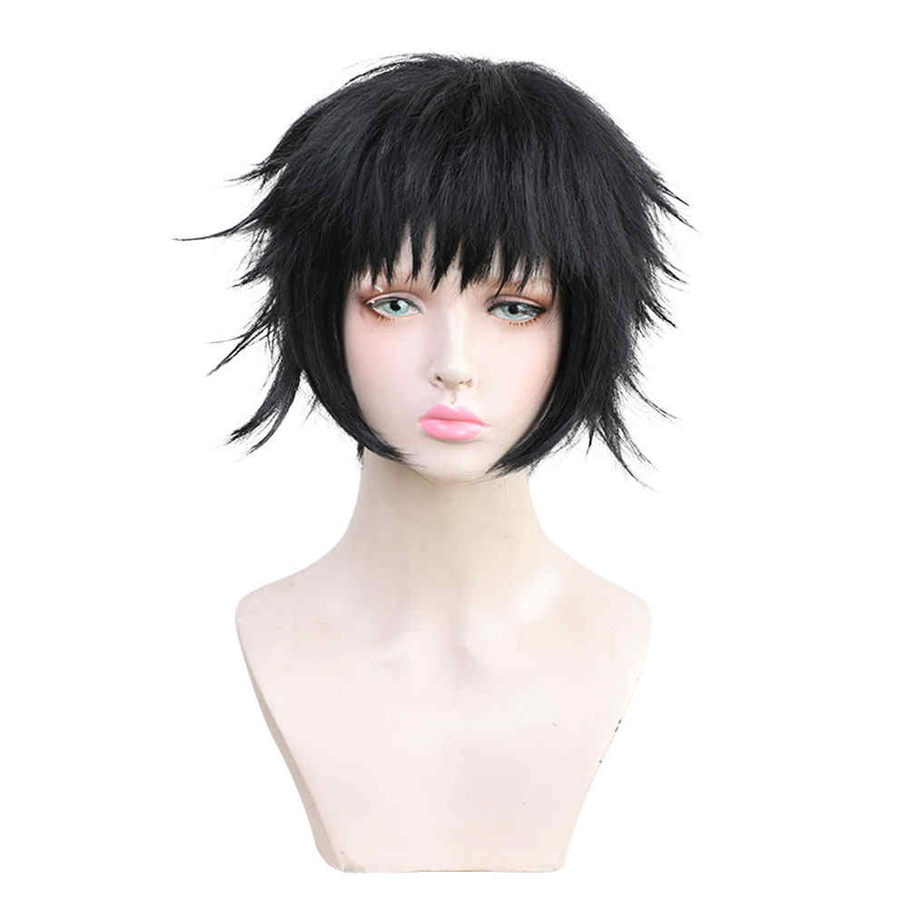 Anime Demon Slayer: Kimetsu Nein Yaiba Kaigaku Halloween Cosplay Kostüm perücke Black Short Hair-Takerlama